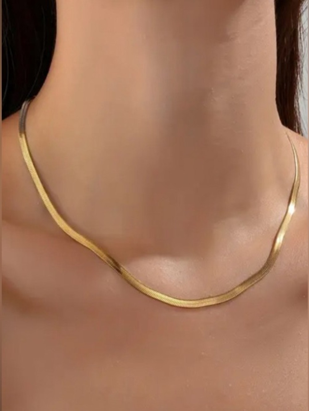 Gold Herringbone Chain Necklace | Minimalist Flat Snake Chain | Everyday Jewelry